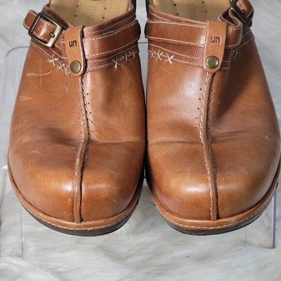 CLARKS Unstructured Womens 10 Tan Leather Slip On Comfort Clogs Mules Boho Comfy - Picture 6 of 13